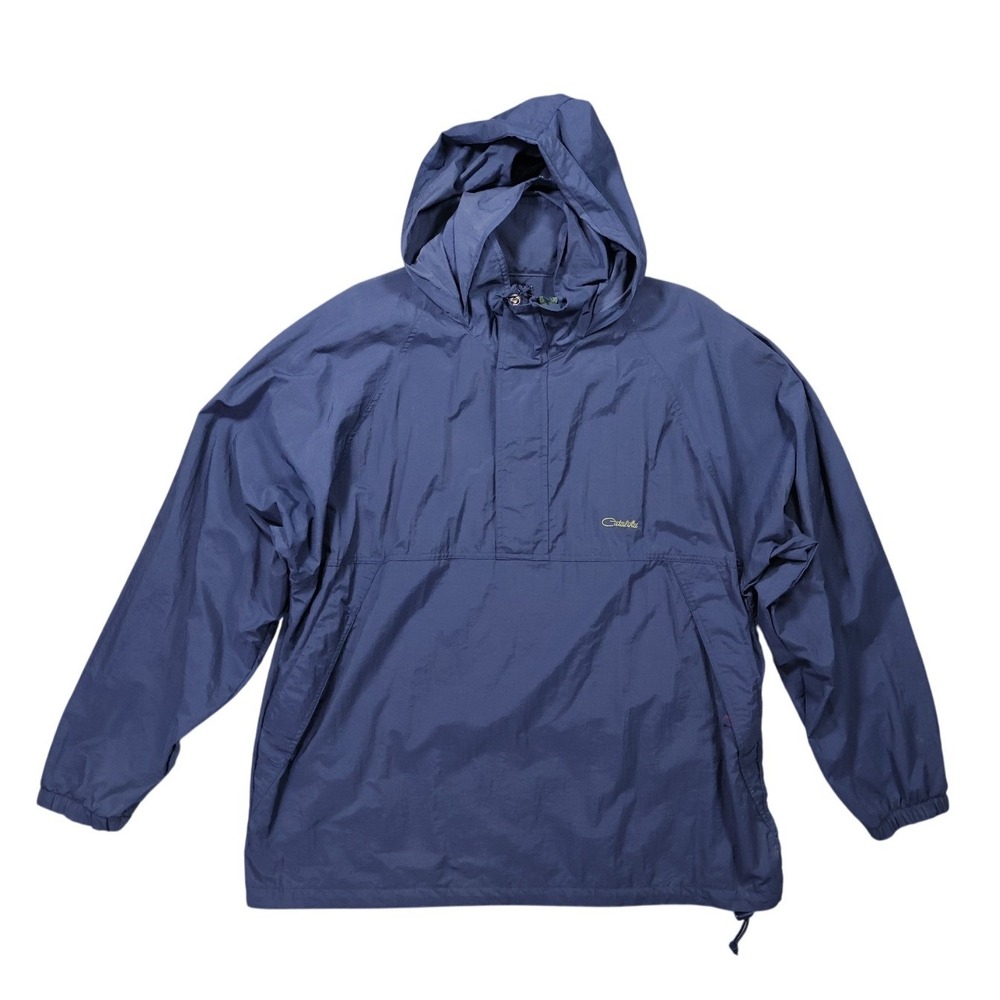 Catalina Anorak Windbreaker Mens XL Navy Blue Excellent Vintage Hooded 1/4 Zip